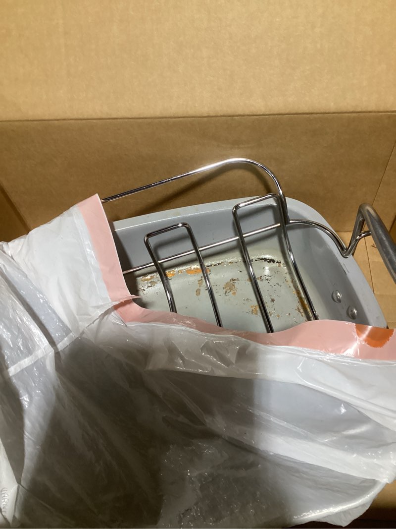 Condition photo showing As Is for Caraway Roasting Pan - 16x13” Roasting Pan with Rack - Non-Stick Ceramic Coated - Non Toxic, PTFE & PFOA Free - Oven Safe & Compatible with All Stovetops - Navy