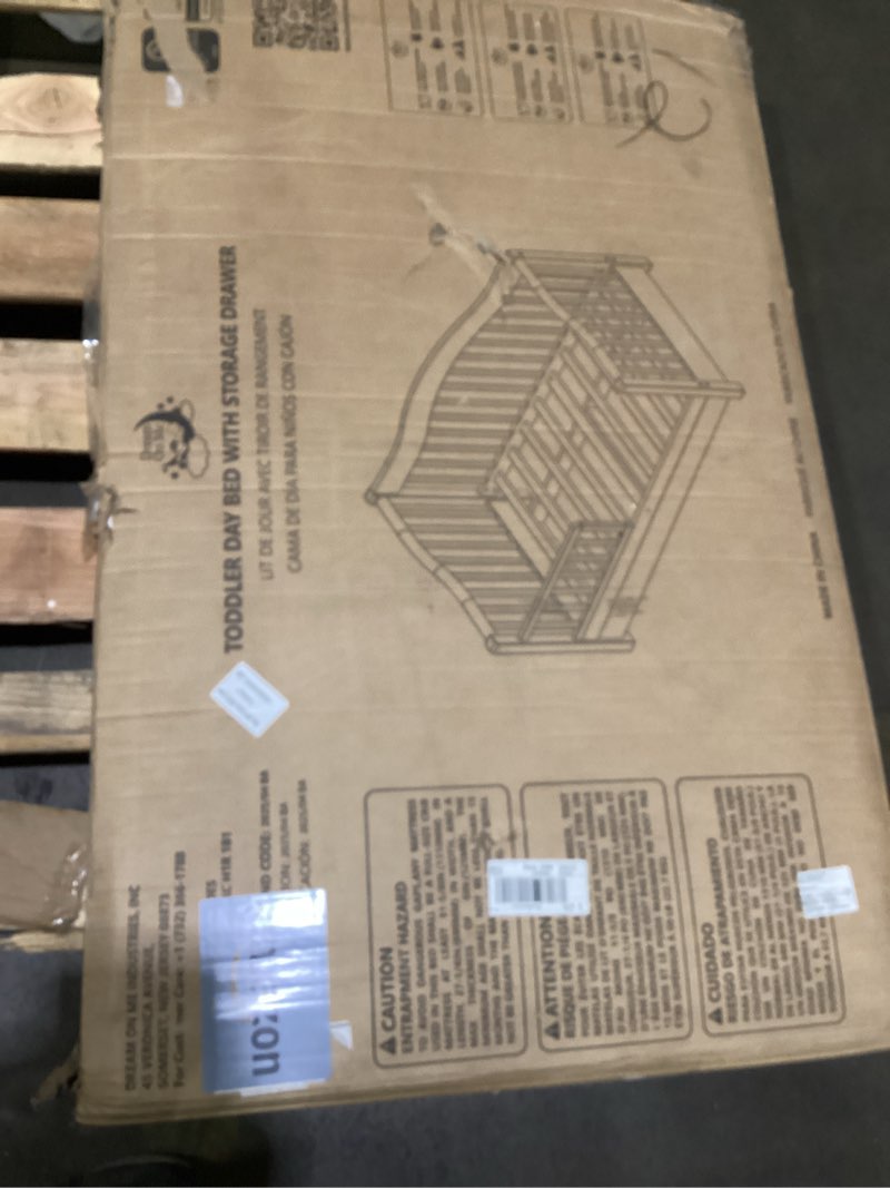 Condition photo showing As Is for Dream On Me Toddler Day Bed in White – Greenguard Gold & Baby Safety Alliance Certified, Low-to-Floor Design, Removable Safety Guard Rail, Non-Toxic Finish, Includes Storage Drawer White Modern