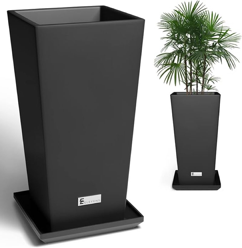 elevens outdoor planter larger flower pots indoor taper garden v-shape tall planters 24 inches garden pots planter - black