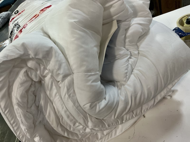Condition photo showing As Is for bedsure comforter duvet insert - quilted comforters oversized king size, all season duvet, gentlesoft down alternative bedding, with 8 tabs, gifts for women/men, white, oversized king 116 x 98 inches white oversized king