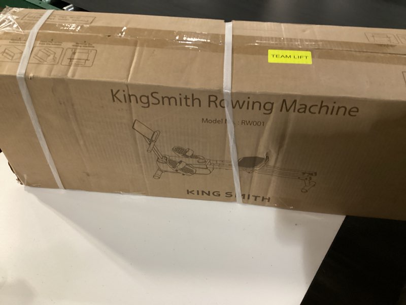 Condition photo showing New/Like New for kingsmith rowing machines for home foldable, compact row machine, 400lb & 350lb weight capacity, folding rower machine with adjustable resistance, data monitor, app supported silvery black…. unopen with factory straps