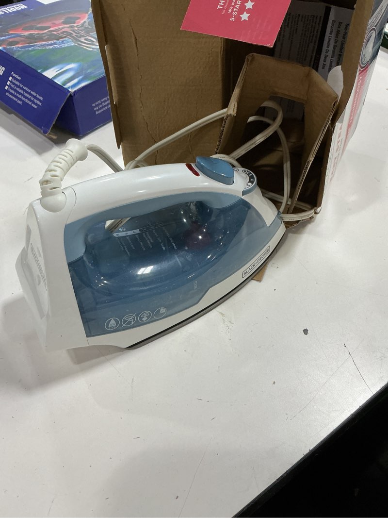 Condition photo showing As Is for black+decker easy steam compact iron for clothes, automatic shutoff, nonstick plate, light weight, 1200 watts standard compact iron