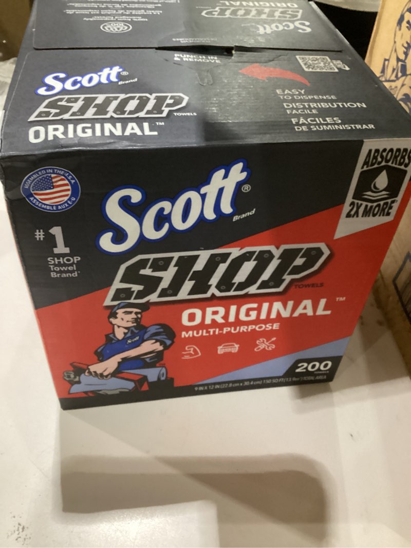 Condition photo showing New/Like New for 1box only scott shop towels blue double recrepe 10 x 13 200/box 1 box/carton 75190