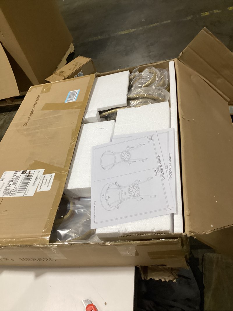 Condition photo showing Good Condition for JOIN IRON 2-Piece Bistro Dining Set for Indoor Use, Marble-Look Tabletop with Gold Metal Frame, Vintage French Café Style Round Table and Chairs for Kitchen, Breakfast Nook, Small Apartment (Gold)