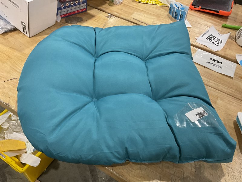 Condition photo showing Good Condition for blazing needles microsuede rounded back chair cushion,aqua blue, 19" x 19" 1 count