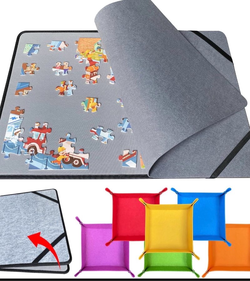Folding Puzzle Board with 6 Sorting Trays and Felt Mat,for Storage and Saver, Non-Slip Surface,for Puzzle Board 1000 Pieces