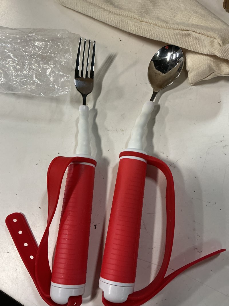 Condition photo showing Good Condition for adaptive utensils for disability gadgets swivel fork spoon for hand tremors | easy grip safe stainless steel, parkinson's patients, 360° rotatable alzheimers handicap accessories for daily living elderly
