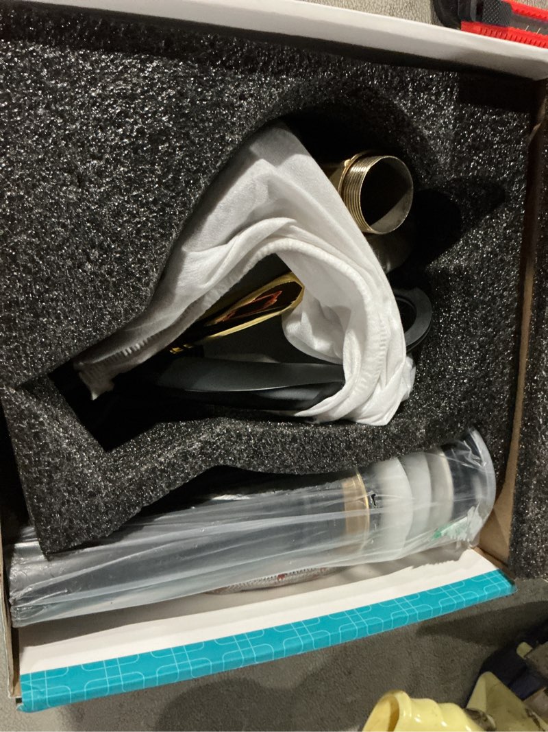 Condition photo showing Good Condition for Elegant Bathroom Sink Faucet Single Hole,AUU Waterfall Gold Black Vanity Sink Faucet Solid Brass,Single Handle Basin Tap with Pop Up Drian Supply Line (Gold-Black, Short) Gold-Black Short