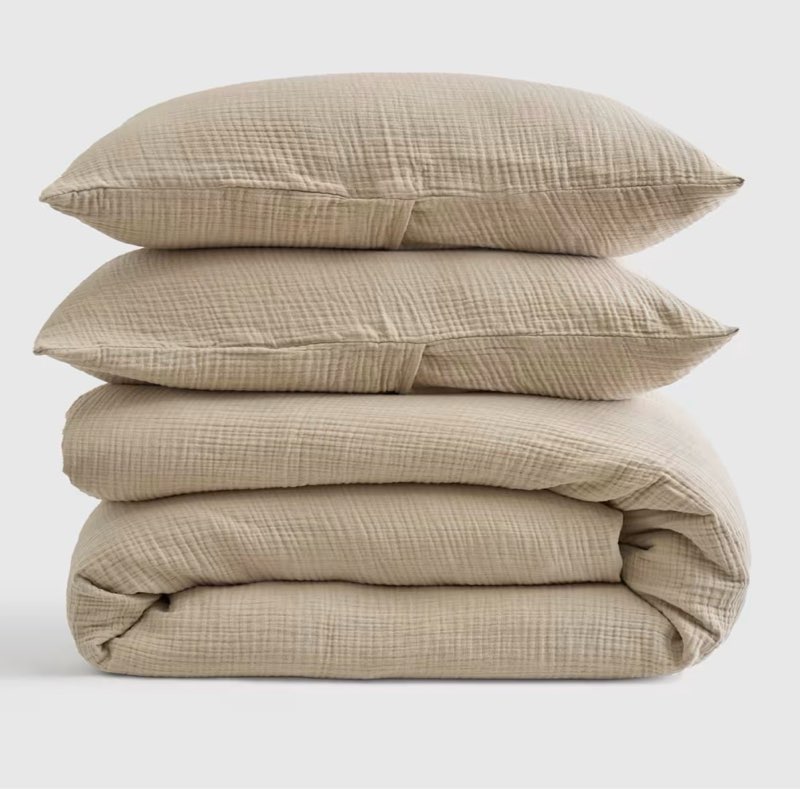 QUINCE Organic Cotton Gauze Duvet Cover King  Set Of 3 Pcs /Dune 