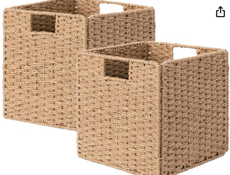 StorageWorks 11 inch Wicker Baskets, Handwoven Storage Cubes with Handles, Foldable Paper Rope Basket for Organizing, Natural, 4Pack