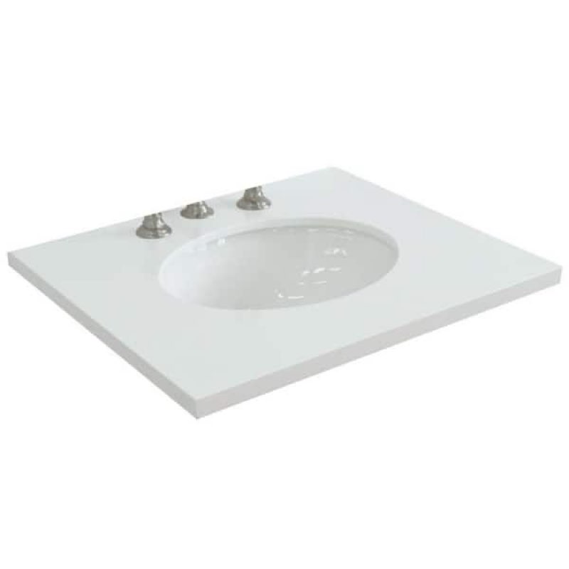 25 in. w x 22 in. d quartz vanity top in white with white oval basin