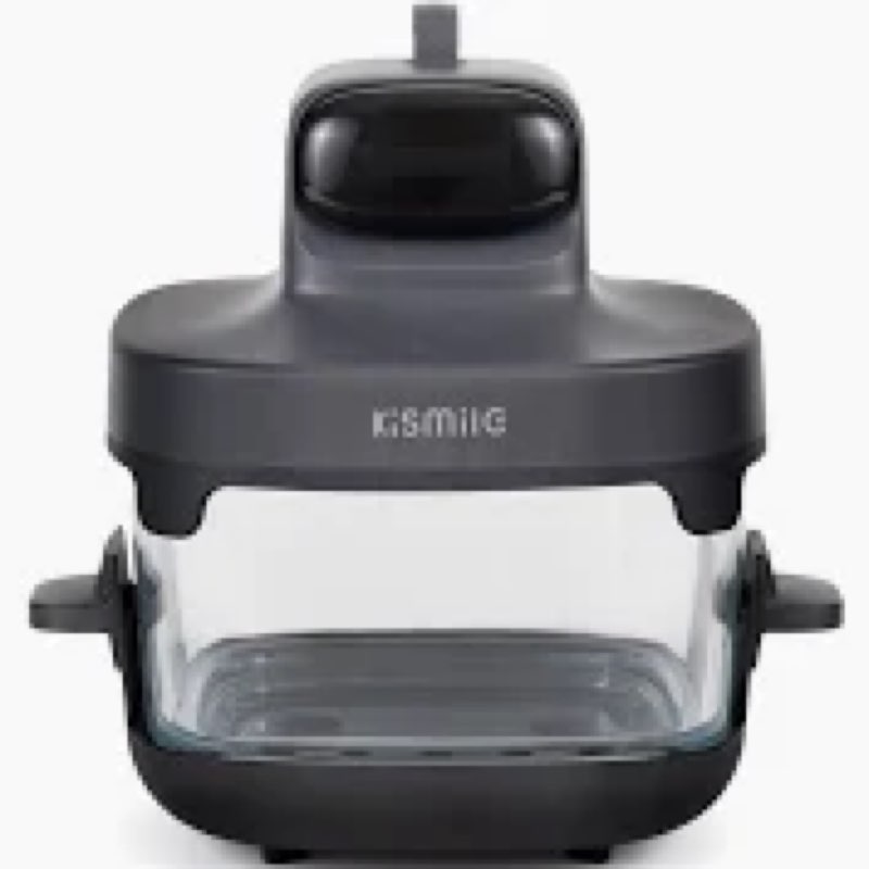 Kismile Roasti 5-in-1 Portable Glass Air Fryer, 2.6QT & 4.7QT Dual Glass Containers with Lids, Compa