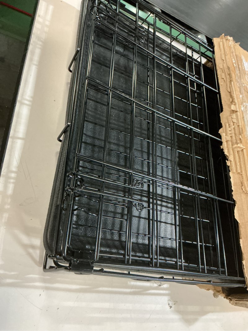 Condition photo showing Good Condition for dumos dog crate, 30 inch medium single door dog cage with plastic leak-proof pan tray, folding metal wire pet kennel for indoor, outdoor, travel 30"l x 17.5"w x 19.75"h single door
