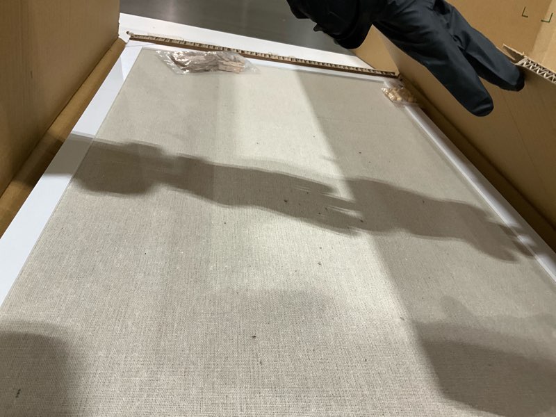 Condition photo showing Good Condition for Double-Sided Large Cork Board with Linen, 30" x 20" Hanging Wood Framed Bulletin Board, Picture Display Vision Board Corkboards for Wall Room School Office Decor, 20 Pushpins,1pack Cork+beige - 1pcs 30" x 20"