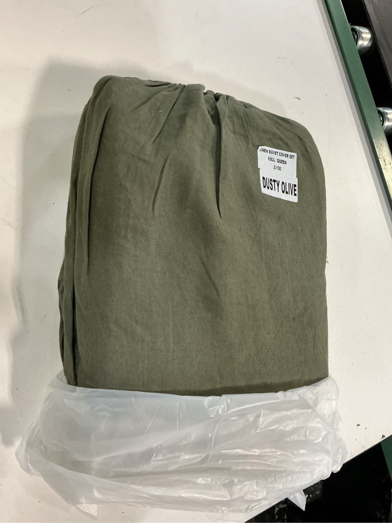 Condition photo showing Good Condition for european linen duvet cover set, full/queen, dusty olive