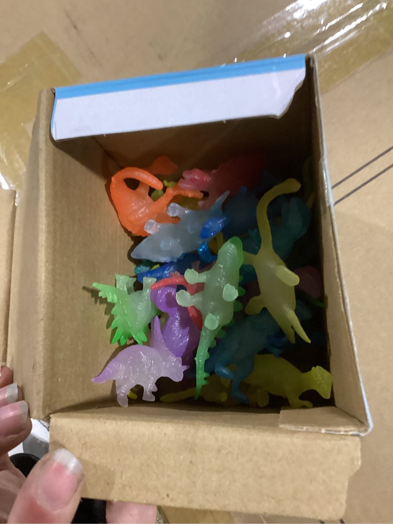 Condition photo showing As Is for 48Pcs Glow in Dark Mini Dinosaur Figures Kids Easter Egg Fillers Basket School Birthday Party Favors Supplies Dino Cupcake Toppers Pinata Goodie Bags Stuffers Classroom Prizes Carnival Bulk Toy Gift multi-color 48PCS