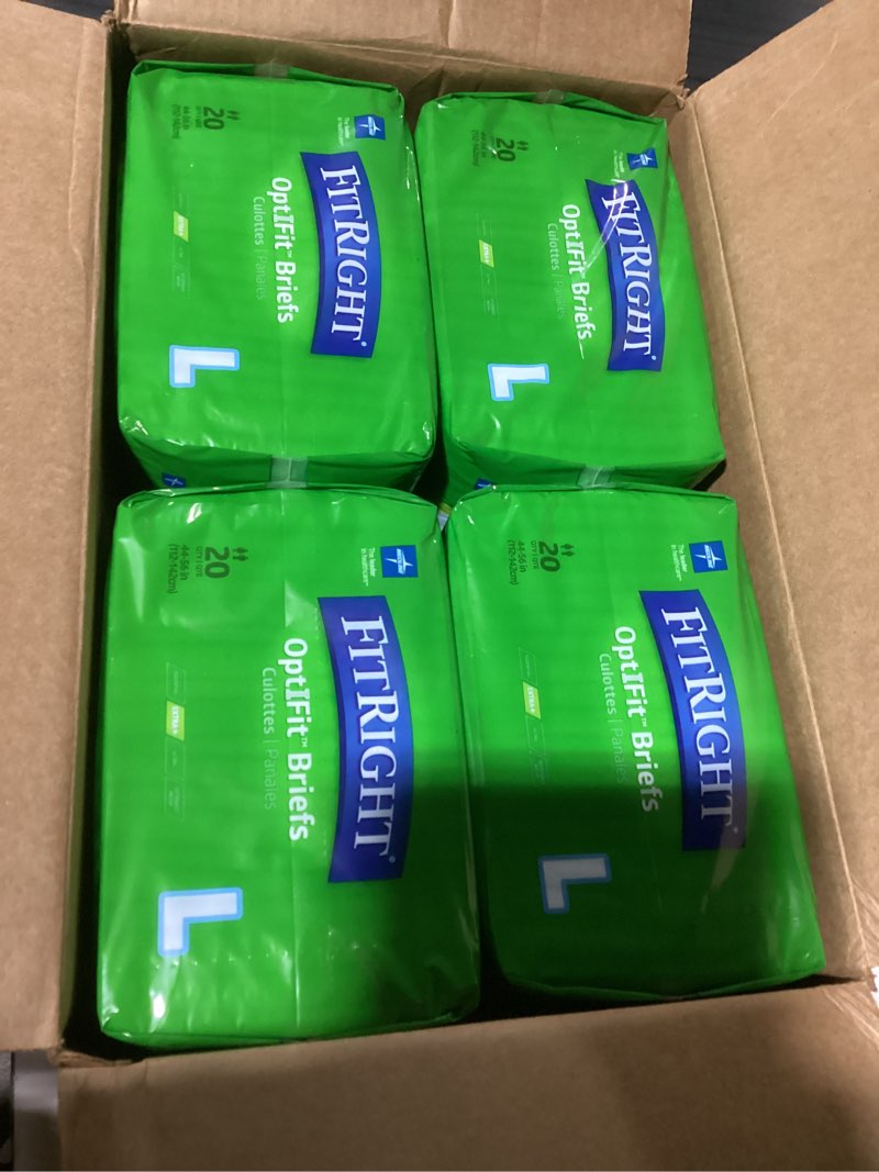 Condition photo showing New/Like New for FitRight Adult Diapers, Extra+ Heavy Absorbency, L (Waist Size 44in-56in), 80 Count, OptiFit Incontinence Briefs for Men and Women, Disposable, Moisture-Wicking, Leak Protection. 80 Count Large