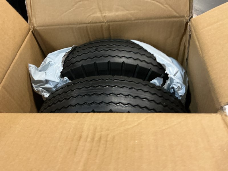 Condition photo showing Good Condition for hqpasfy 2 pack 4.10/3.50-6 flat free tire, 12.5 inch universal solid tire wheel 3/4" & 5/8" bearings, 3"-3.5"-4"-4.5"-center hub for lawn garden cart, hand truck, wheelbarrow, utility cart