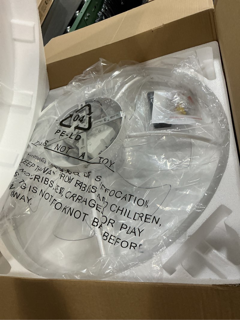 Condition photo showing Good Condition for VOLISUN Low Profile Ceiling Fans with Lights and Remote, 23.6in Flush Mount Ceiling Fans with Light, 3000K-6500K Dimmable Fandelier LED Fan Light, White Bladeless Ceiling Fans with Lights for Bedroom White 23.6 INCH