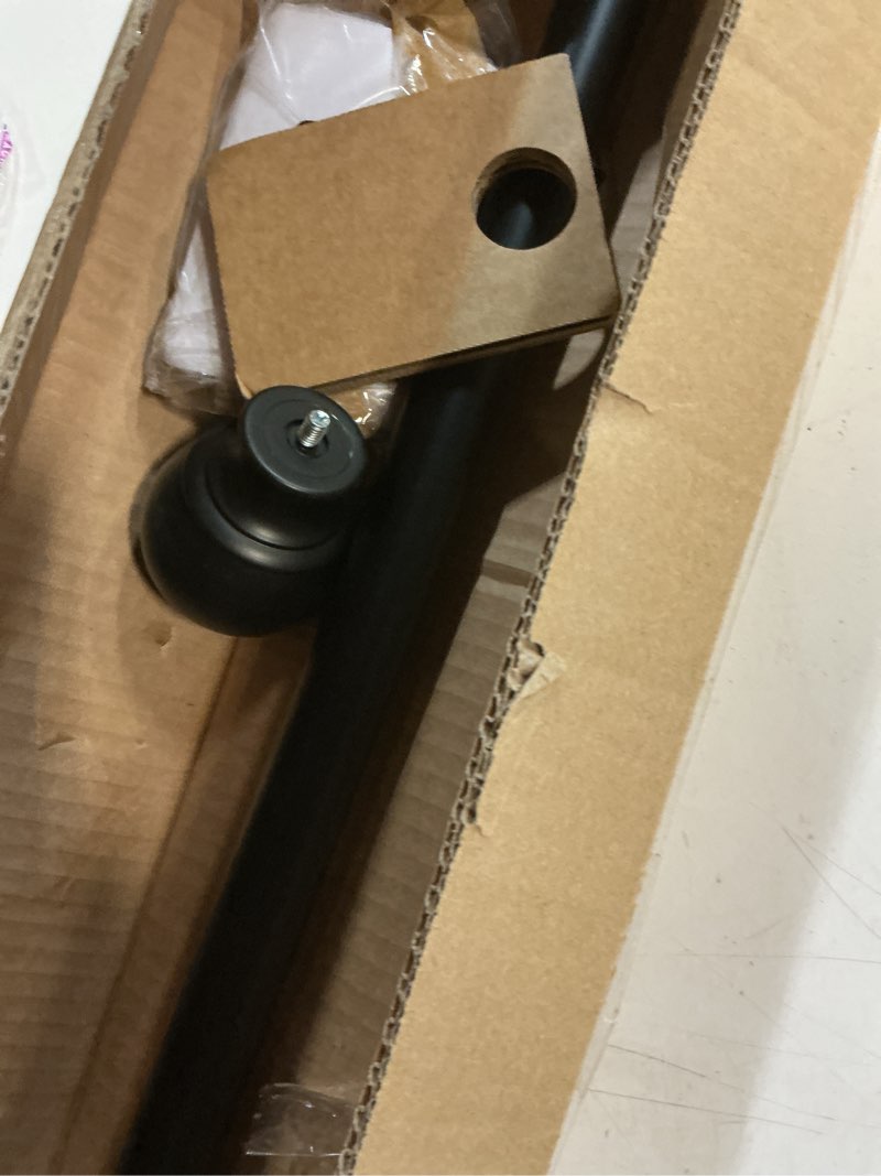 Condition photo showing As Is for amazon basics adjustable curtain rod for windows with round finials, 1-inch rod, 36" to 72", black, 1-pack