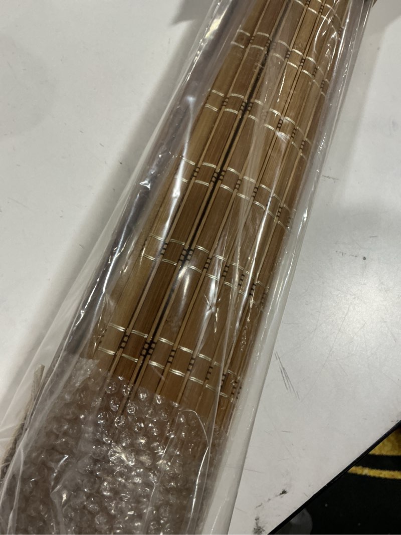 Condition photo showing As Is for LazBlinds No Tools No Drill Cordless Bamboo Roman Shades, Light Filtering Window Treatment, Roll Up Bamboo Blinds for Windows 41'' W x 48'' H, Brown Light Filtering-brown206 41" W x 48" H