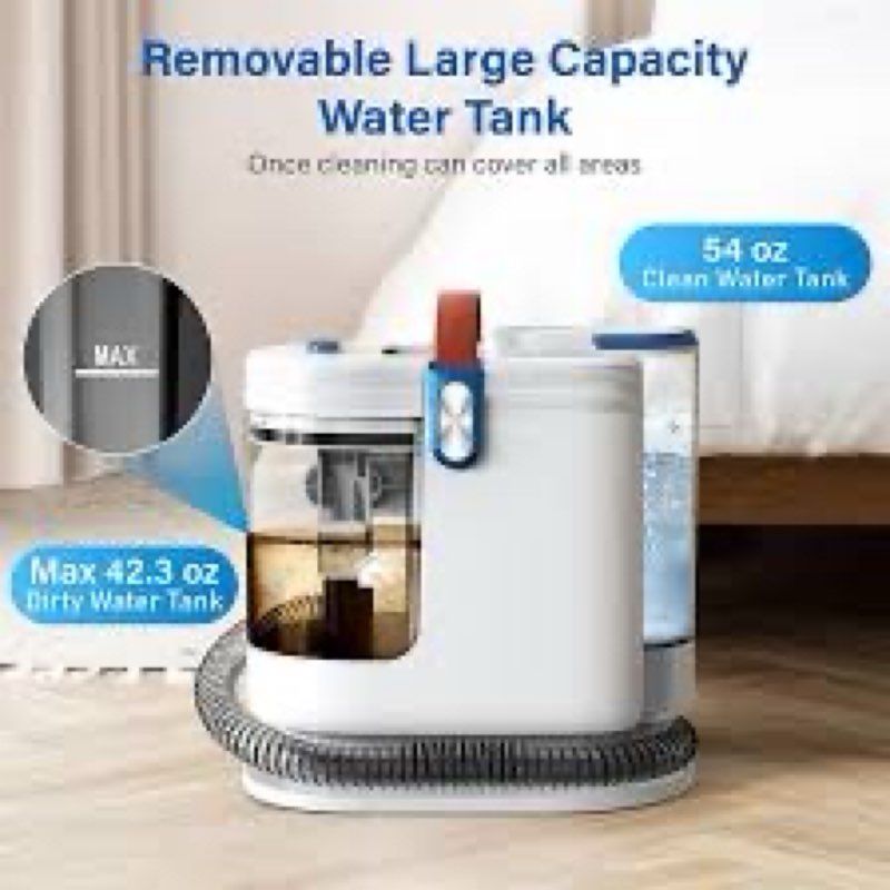 WURESE Portable Carpet Cleaner Machine, Carpet Shampooer, 15Kpa Upholstery Cleaner with 3 Tools, 54o