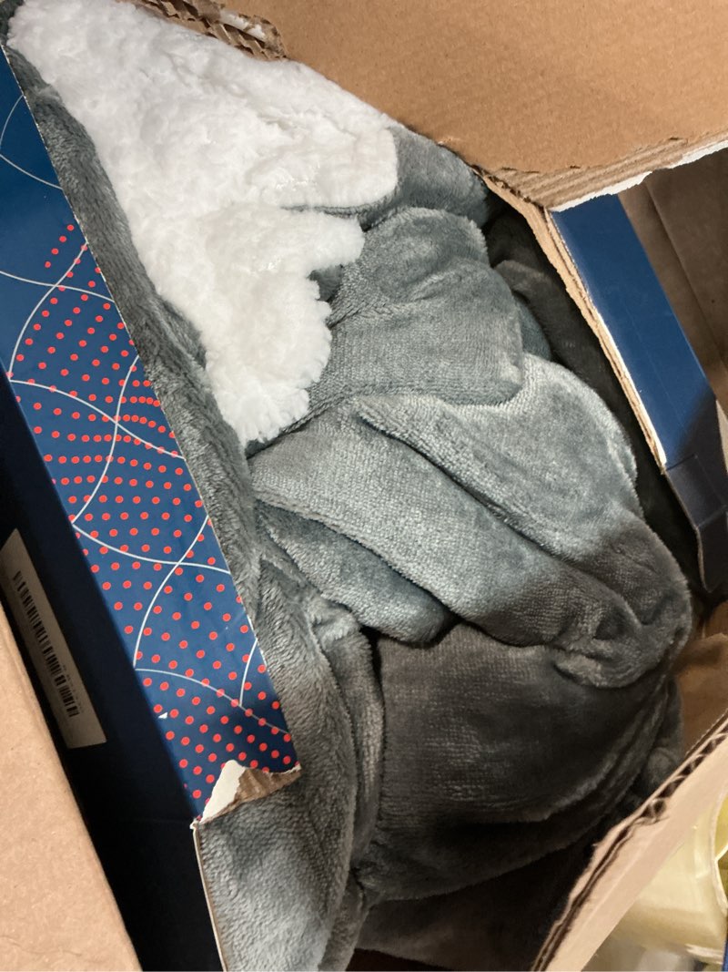 Condition photo showing As Is for Bedsure Heated Blanket Wearable Shawl - Electric Wrap Poncho Blanket Hoodie for Adult, Birthday Gifts for Mom Women, Sherpa Heating Throw with 4 Time Settings & 6 Heat Settings, 55x64 inches, Grey Throw 01 - Grey