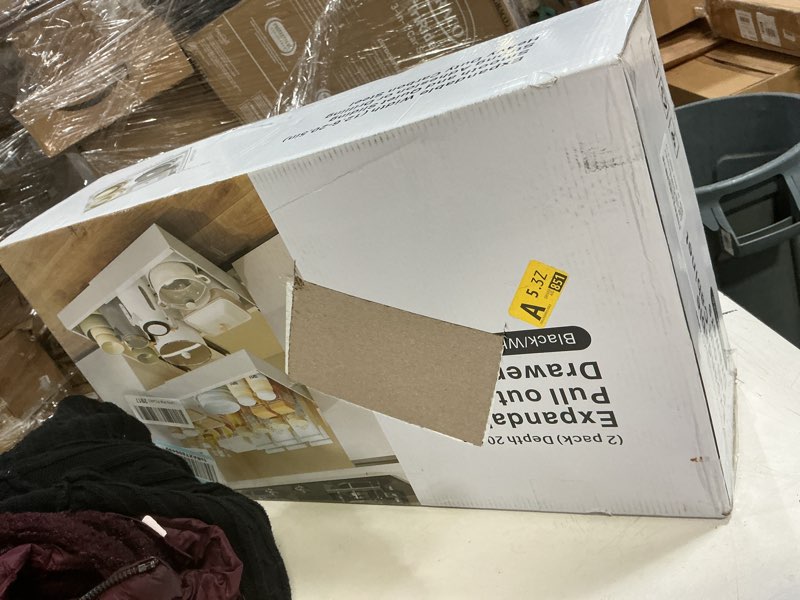 Condition photo showing New/Like New for 2 Pack Pull Out Cabinet Organizer Expandable, 21"Deep Slide Out Drawer for Cabinets Adhesive Pull Out Drawers Heavy Duty Pull Out Shelves for Kitchen, Cupboard, Pantry, Bathroom(White) 21"D*(12"W~20.5"W) White(2 Pack)