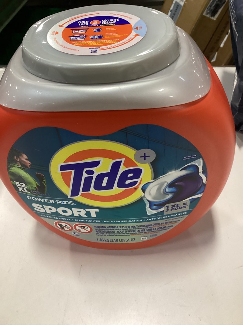 Condition photo showing New/Like New for Tide Power Pods Laundry Detergent Pacs with Febreze Sport, 32 Count, Febreze Freshness with Sport Odor Defense