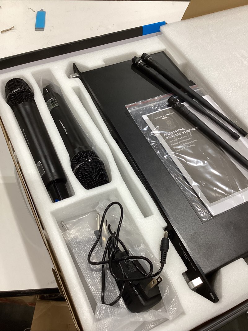 Condition photo showing As Is for Professional UHF Wireless Microphone System, 2 Channel Metal Microphone Set of 2 Handheld Cordless Mics, Auto Scan,2*100 Frequenciens,Up to 350ft for Singing, Karaoke, Church, Wedding (UT22)