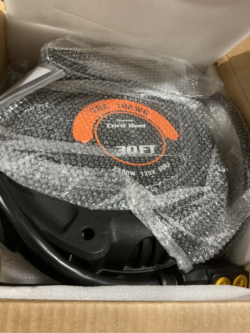 Condition photo showing Good Condition for DEWENWILS 20Amp Retractable Extension Cord Reel, 30FT 2500W Heavy Duty Power Cord Reel, 10AWG/3C SJTW Industrial Cable, 4 Grounded Outlets, 180° Swivel Bracket for Garage Workshop Construction Site 10AWG/3C 30FT