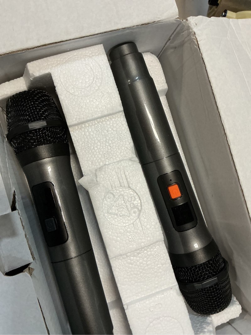 Condition photo showing Good Condition for karaoke machine, portable bluetooth speaker with 2 wireless microphones for adults & kids with lights, karaoke microphone with pa system supports usb/tf/rec/fm/aux for home party home system packages 2 mics
