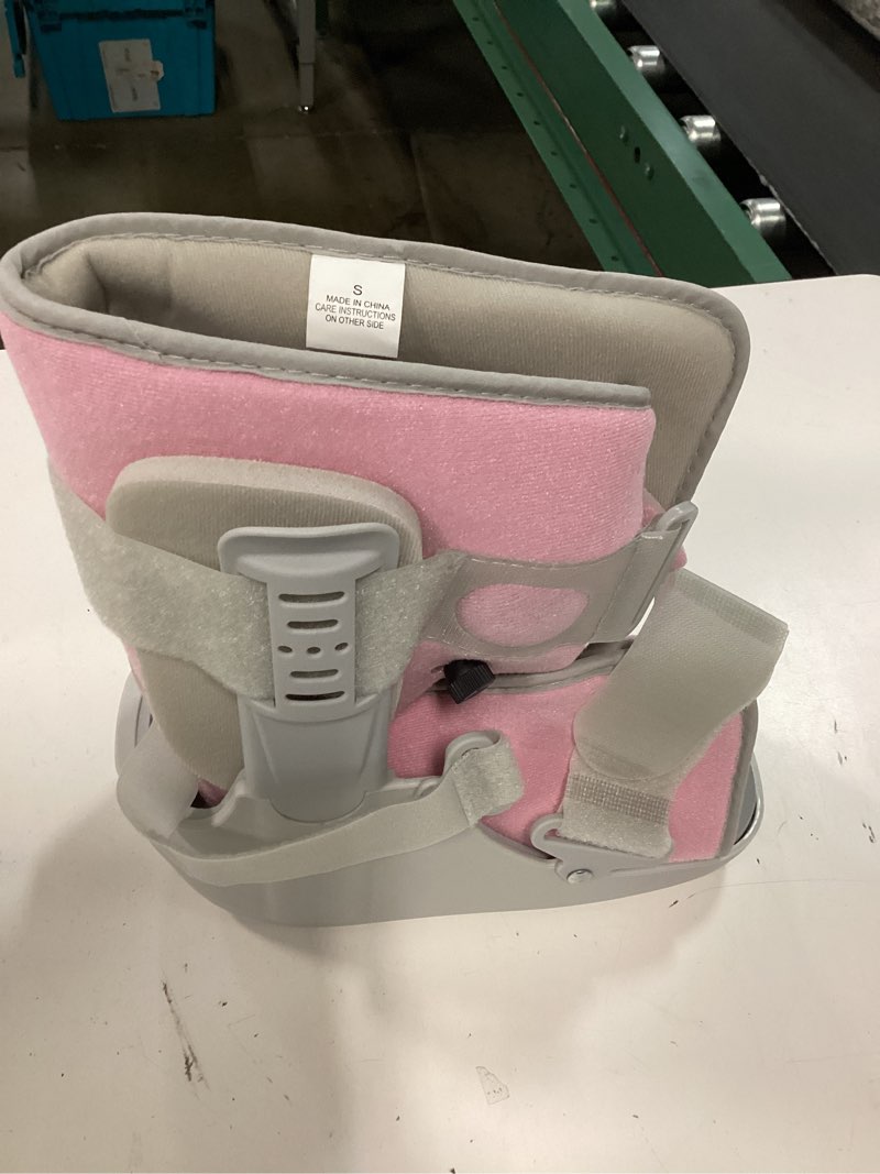 Condition photo showing As Is for jewlri walking boot for broken foot, air cam walker boot for foot injury adjustable fracture support for sprained ankle, grey shell with light pink lining for women small grey & light pink small