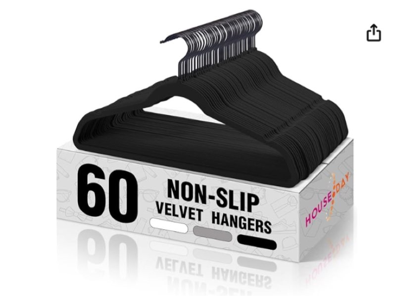 HOUSE DAY 60 Pack Black Velvet Hangers, Non-Slip Felt Hanger, Slim Velvet Hangers for Suits, Shirts, Heavy Duty Coat Hanger for Closet