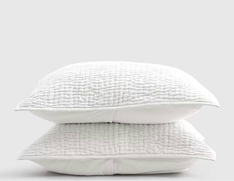 european linen cotton stitch sham set, white standard , set of 2