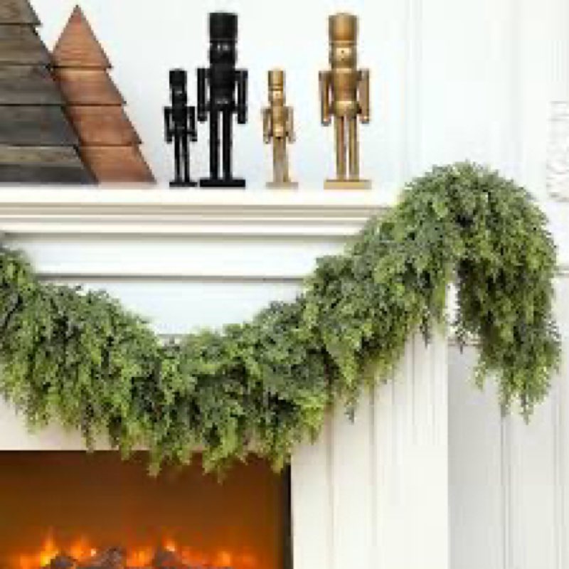 9ft christmas cedar garland with soft thickness pine, artificial green faux cedar pine garland for m