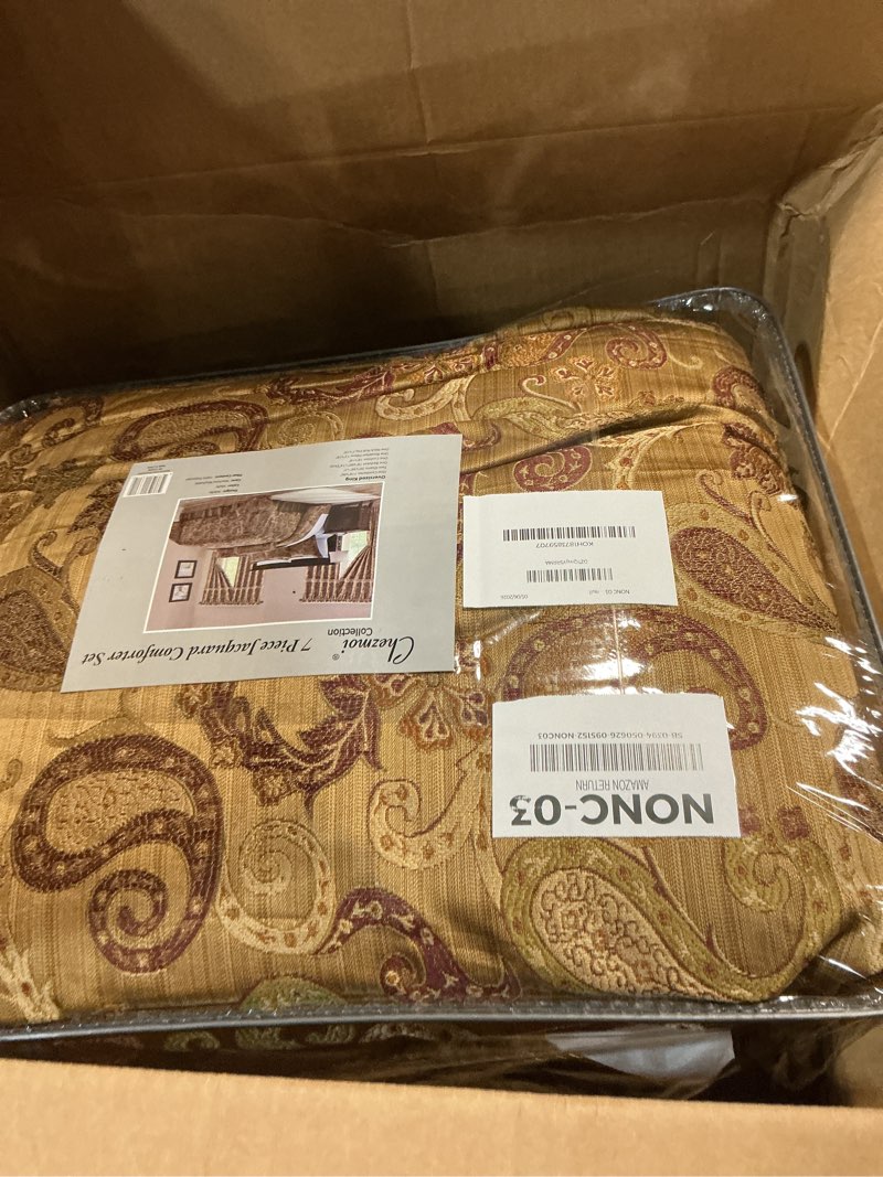 Condition photo showing Good Condition for chezmoi collection adelle 7-piece paisley jacquard embroidered comforter bedding set, oversized king size oversized king earth tone, multi