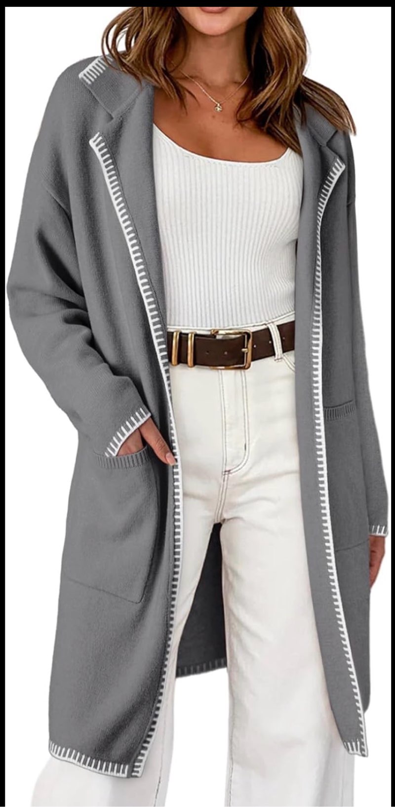 Dokotoo Womens Casual Long Cardigan Sweaters 2025 Winter Coats Fall Jacket Knit Coatigan Outwear with Pockets Large Medium Grey