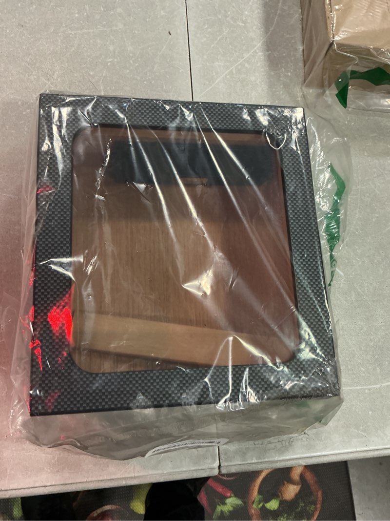 Condition photo showing Good Condition for tesonway cigar humidor, cedar wood humidor cigar box, glass top desktop humidor with front hygrometer, humidifier, divider, accessories drawer and combination lock, cigar gifts for men (carbon black)