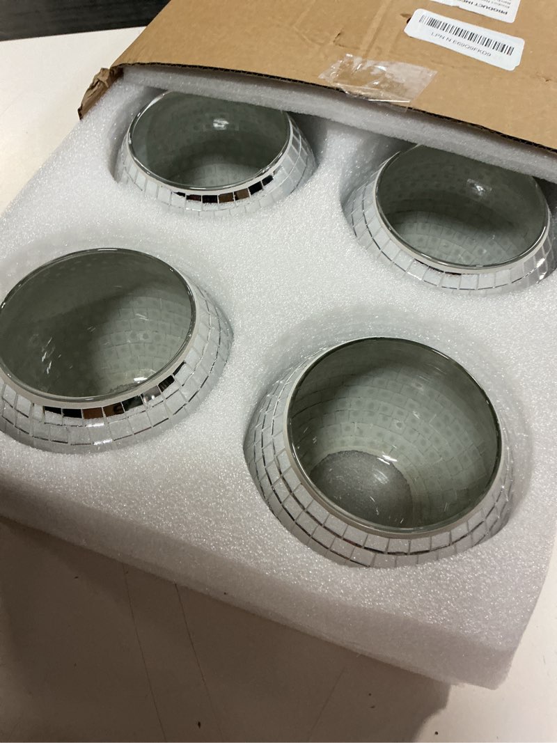 Condition photo showing New/Like New for 6 pcs disco ball vase disco ball planter for centerpieces disco ball decor flower vase with silver mirror glass for wedding, birthday, party (4" x 4.7") glass 4" x 4.7"