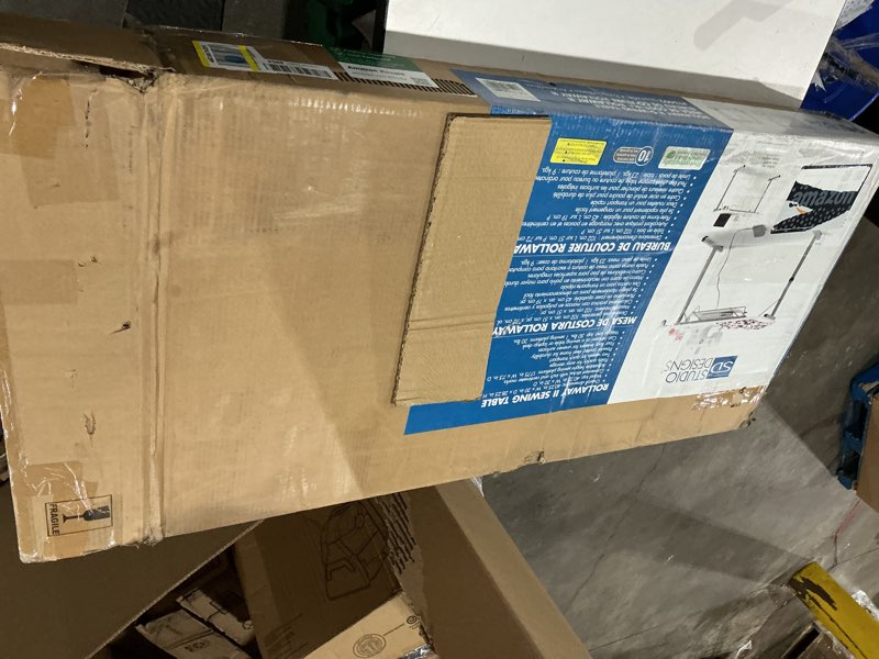 Condition photo showing As Is for rollaway ii compact portable folding sewing table, silver/white