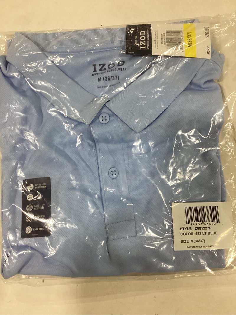 Izod Mens Short Sleeve Performance Polo Shirt, Light Blue-483, 36-37 US