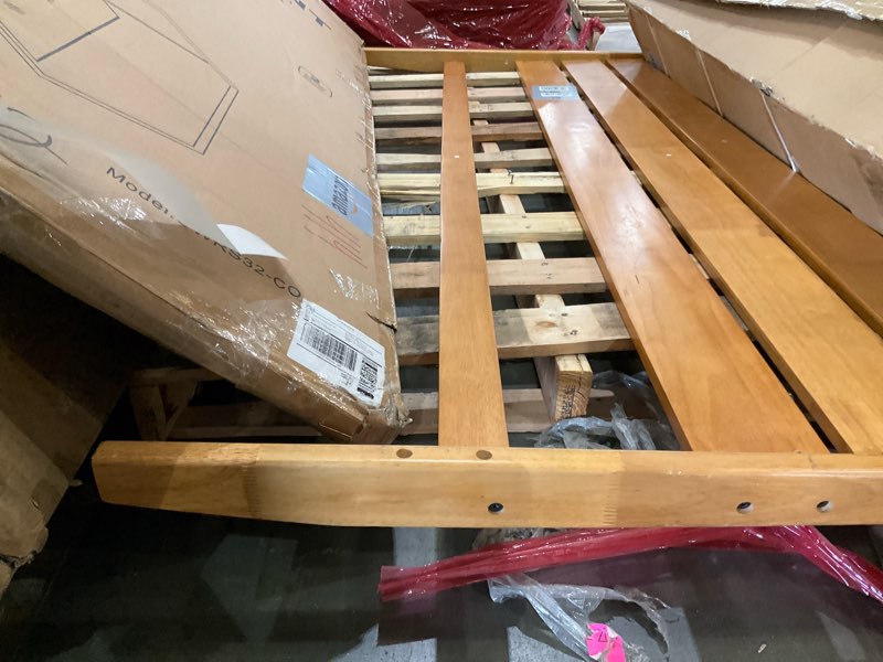 Condition photo showing As Is for incomplete, headboard only, solid wood king size bed frame with ladder headboard, malaysian oak platform bed frame, modern bedframe with wooden slats, no box spring needed, easy assembly, king size, rustic pine king rustic pine