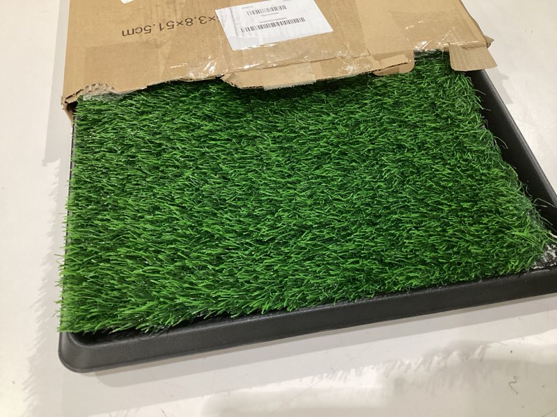 Condition photo showing As Is for Artificial Grass Puppy Pee Pad for Dogs and Small Pets - 20x30 Inch, Reusable 3-Layer Turf Pads for Dogs with Tray - Indoor and Outdoor Fake Grass Potty Pet Supplies by PETMAKER, SIMILAR TO STOCK PHOTOS