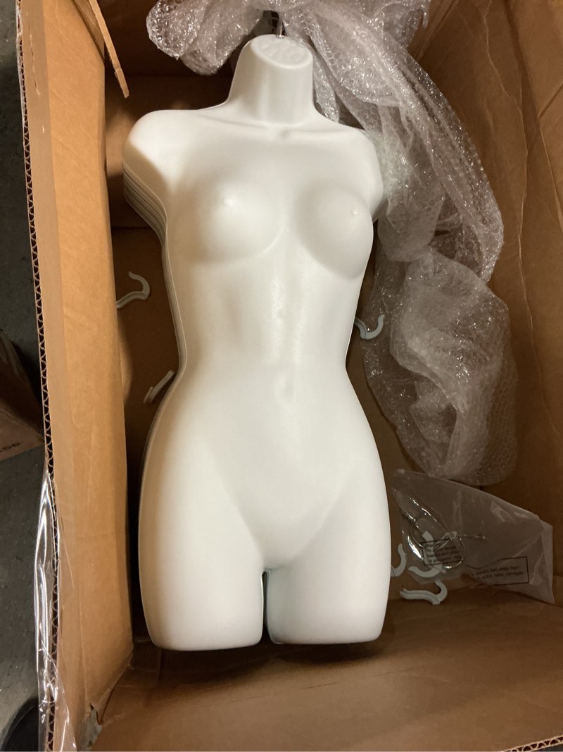 Condition photo showing Good Condition for 12 pcs hanging mannequin body torso female women dress form with hanger hook hip long hollow back mannequin torso thickened plastic shirt display white (31.1 x 16.1 inch) 31.1 x 16.1 inch 12