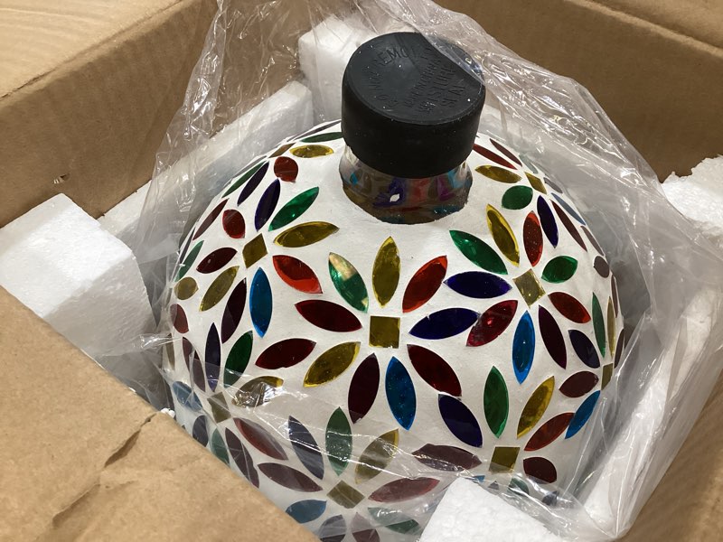 Condition photo showing Good Condition for voreen solar gazing ball, 10" mosaic glass gazing globe with solar light, handmade outdoor patio lawn garden decor sphere, colorful daisy design daisy-solar