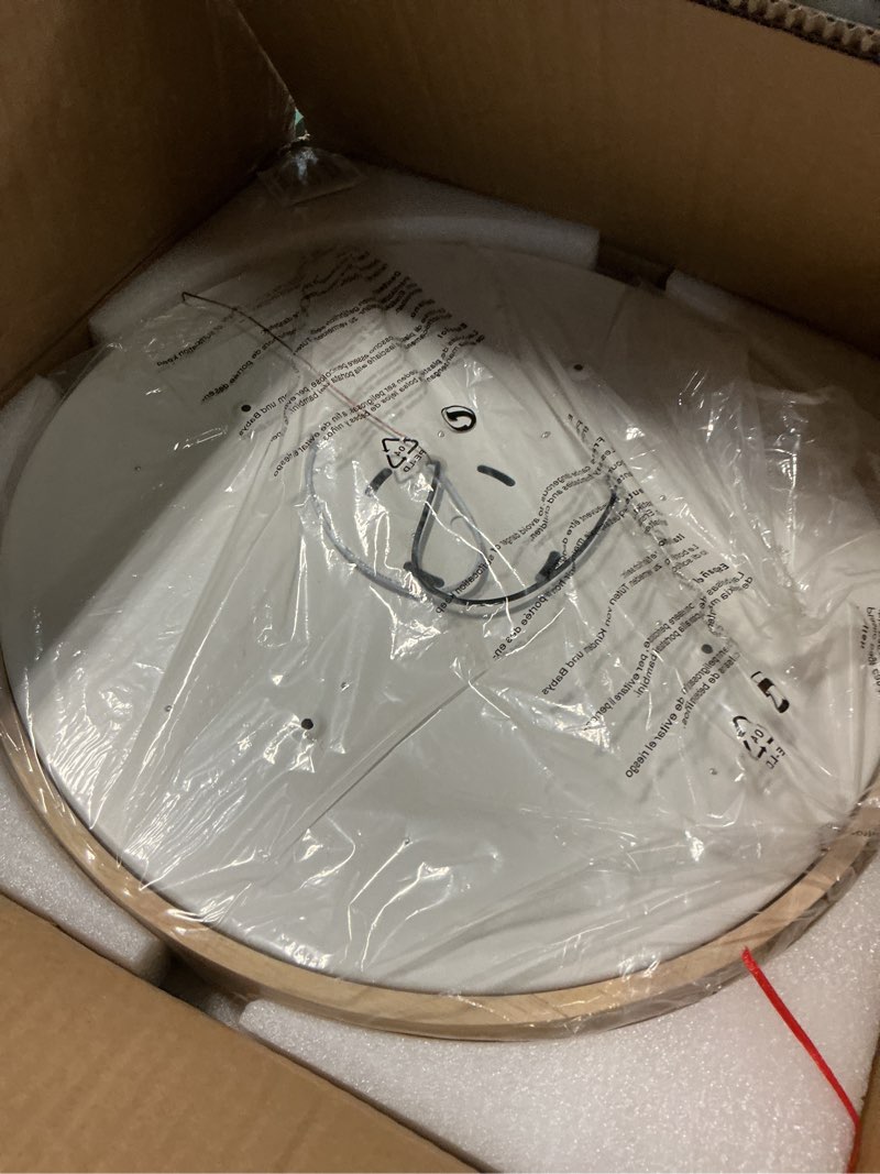 Condition photo showing New/Like New for vikaey modern led ceiling light, minimalist wood style flush mount ceiling light fixture, circle lighting lamp with acrylic lampshade for bedroom living room dining room laundry (white, 15.8'') 15.8'' white