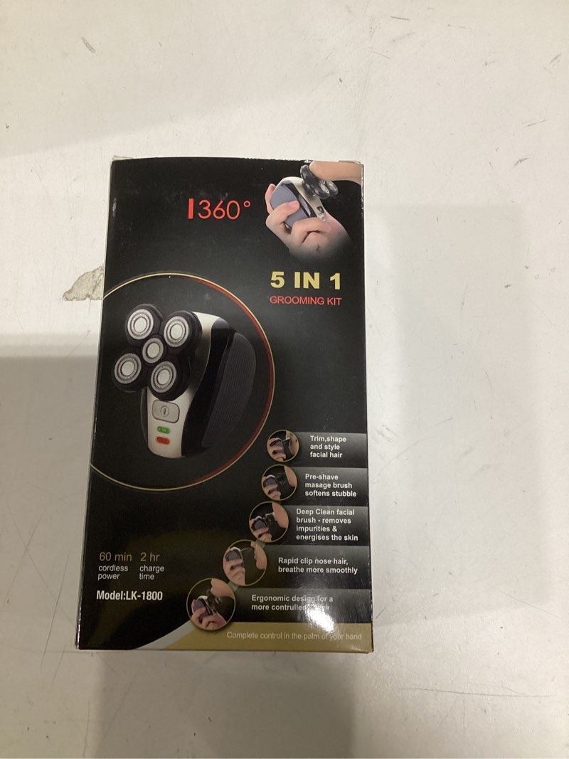 Condition photo showing New/Like New for 5 in 1 Head Shavers for Bald Men, Skull Head Shaver with Rechargeable Battery, Electric Razor, Hair Clippers, Nose Hair Trimmer, Cleaning Brush, Hair Manager, Idea Gift for Men(Brown)