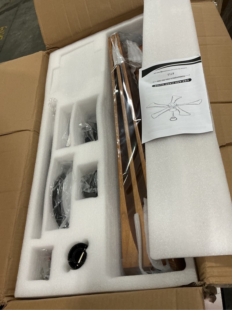 Condition photo showing Good Condition for 60 inch ceiling fans with lights and remote, usa original patent modern ceiling fan, etl listed, 3 downrods, 5 blades, 6 speeds reversible quiet dc motor indoor outdoor fans,60" walnut wood walnut wood 60"