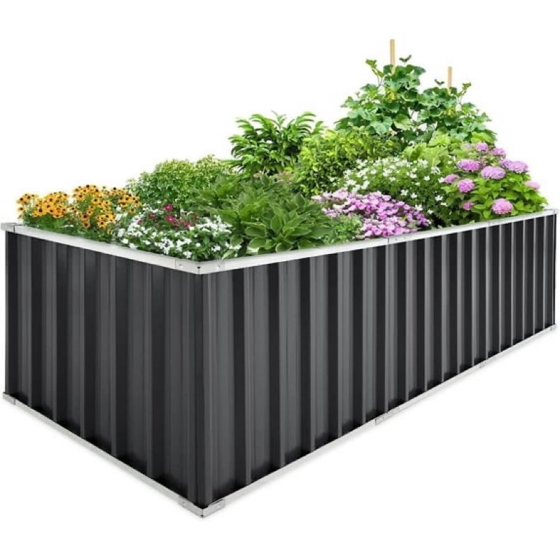KING BIRD 101"x 36"x 24" Galvanized Raised Garden Bed, DIY Heightened Steel Metal Planter Kit Box Large Raised Bed Kit, Dark Grey